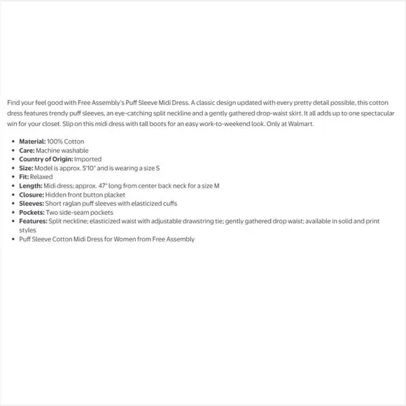 Free Assembly Brown Belted Cotton Midi V-Neck Dress with Puff Sleeves NWT - Picture 4 of 6